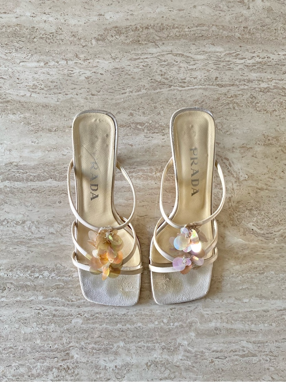 Vintage Prada Raso Luce Paillette Sandal Heels